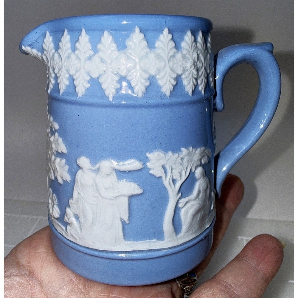 Dudson Bros Hanley England Blue Glaze Jasperware Creamer Jug Vtg Antique 1900-36